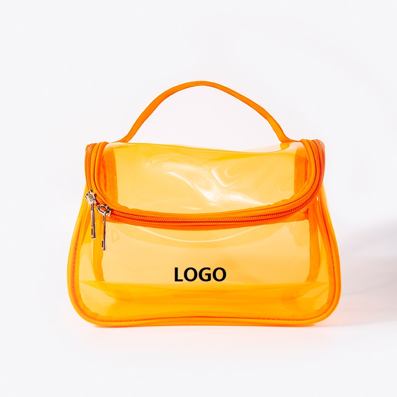 Clear PVC Cosmetic Bag with Handle | Transparent Travel Makeup Organizer