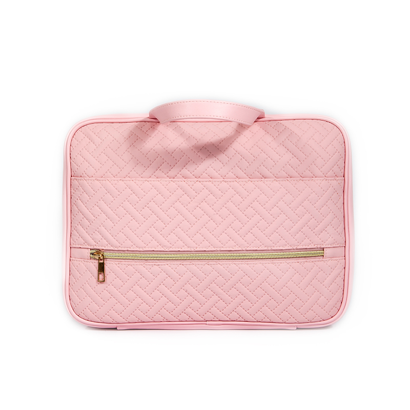 Large Pink Quilted Makeup Organizer Bag – Rectangular, Waterproof, High Capacity