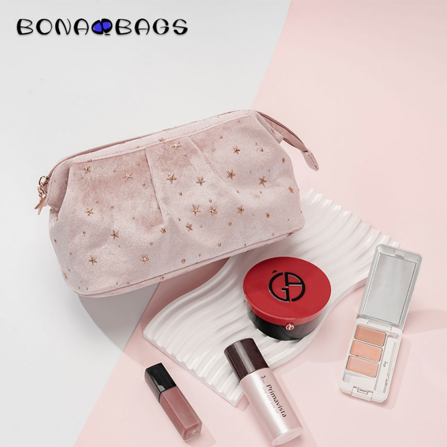 Velvet Gold Foil Star Makeup Bag Set – 2-Piece Cosmetic Pouch Set